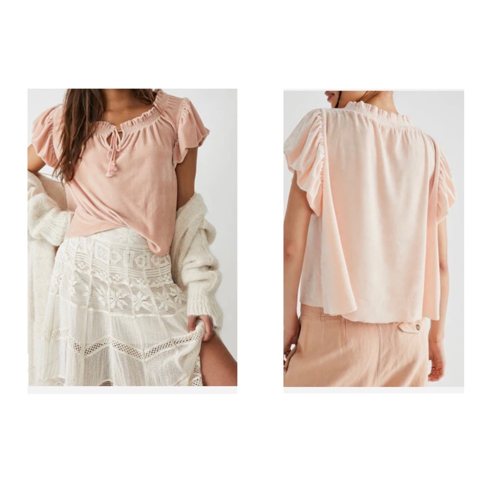 Free People Terese Pink Tint Velvet Top Size Medium